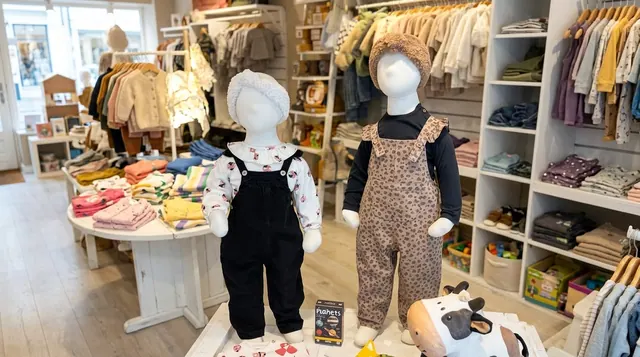 Dos maniquins amb roba de tardor dins la botiga